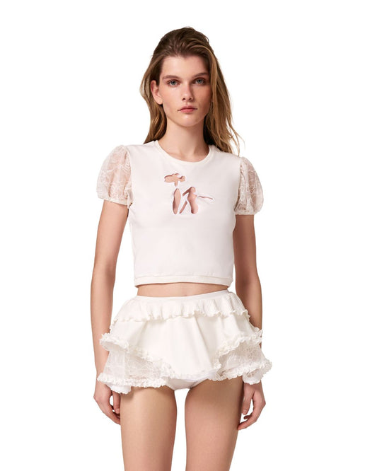 Шорти-спідниця з Мереживом Молочні