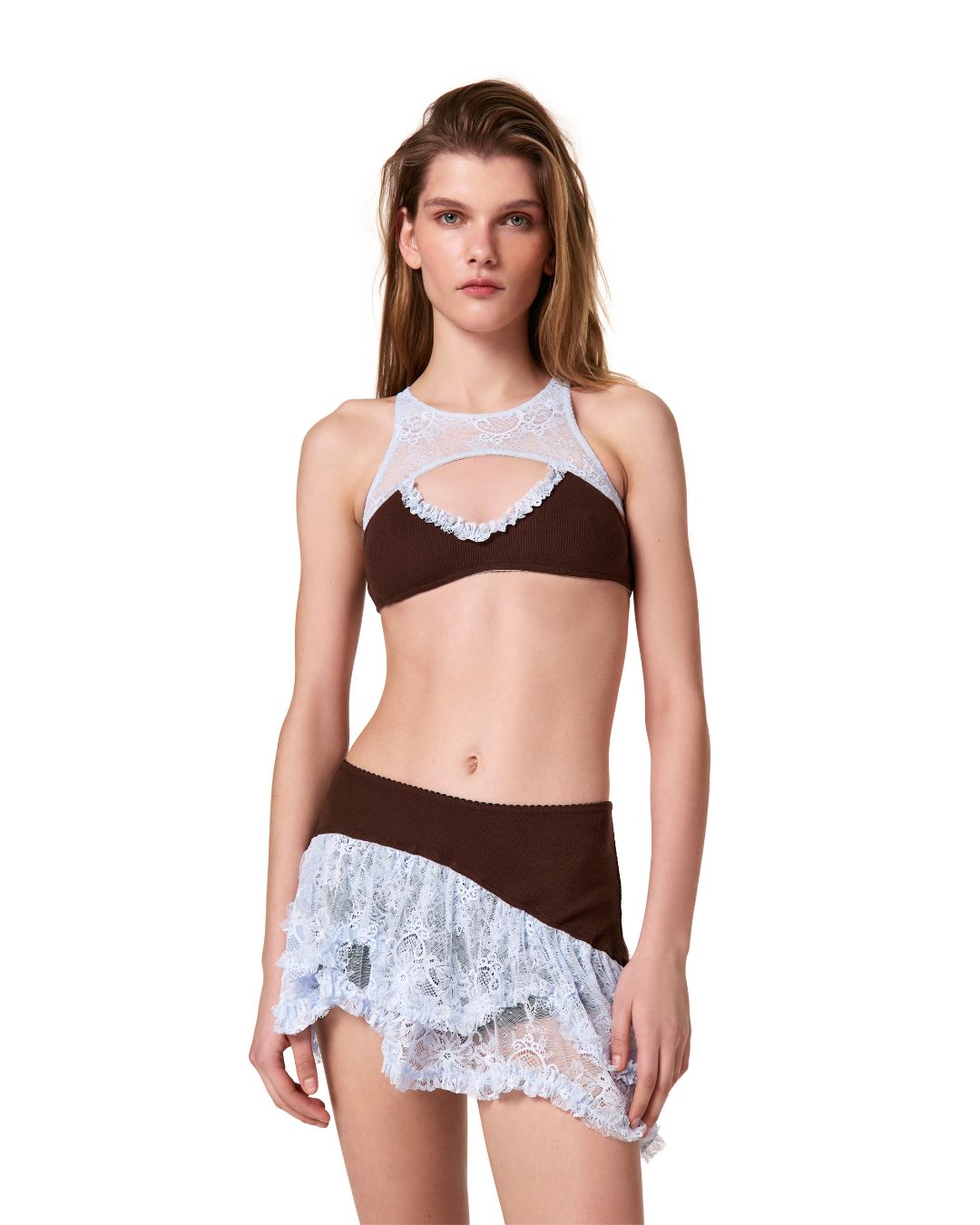 Шорти-спідниця Подвійні Коричневі з Блакитним