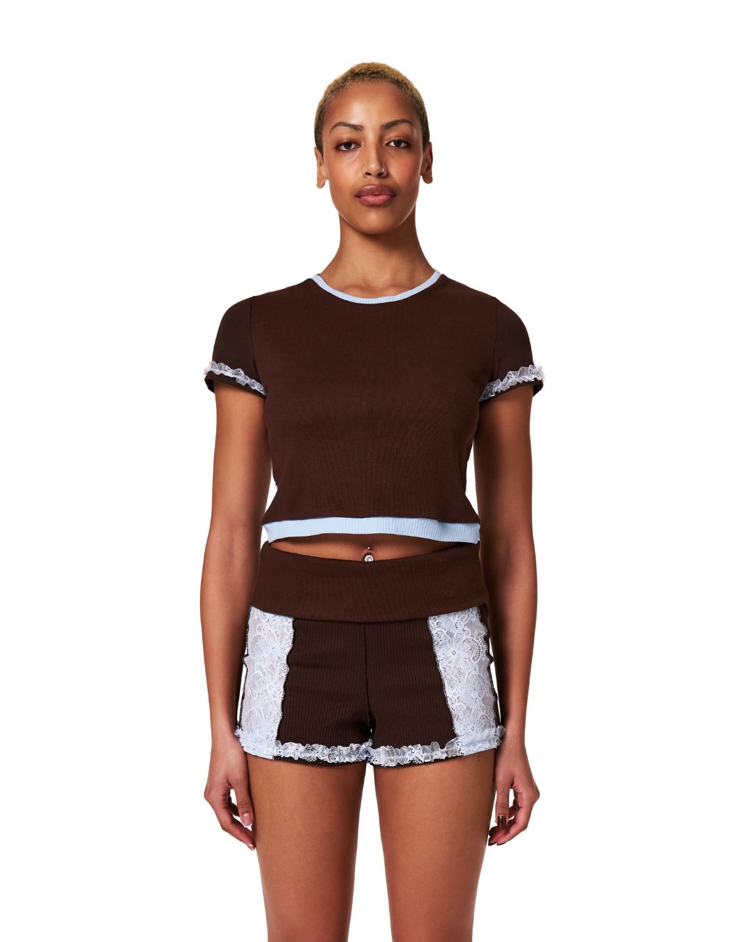 Шорти з Поясом Коричневі з Блакитним Мереживом