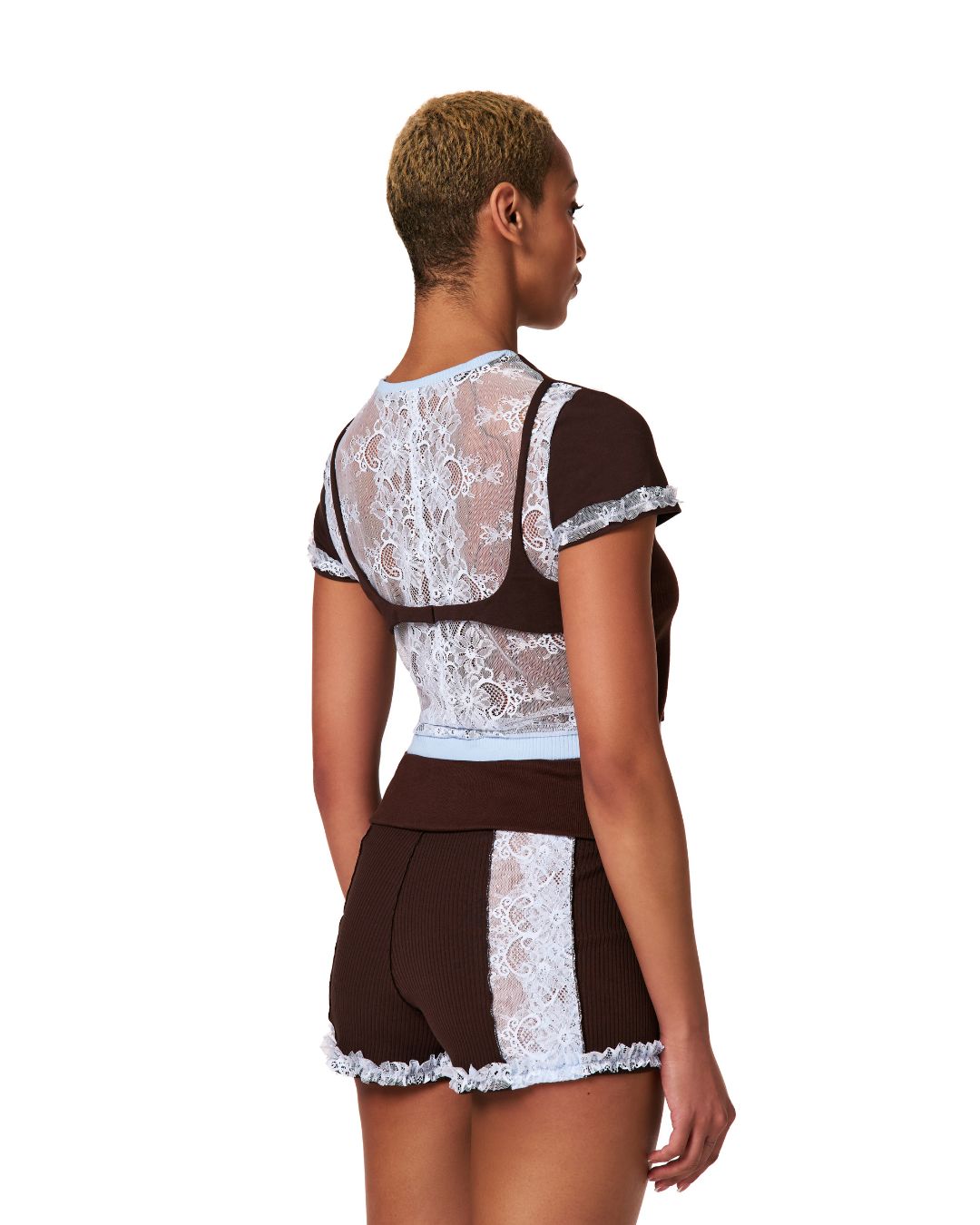 Шорти з Поясом Коричневі з Блакитним Мереживом