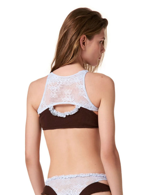 Топ Подвійний Коричневий з Блакитним Мереживом